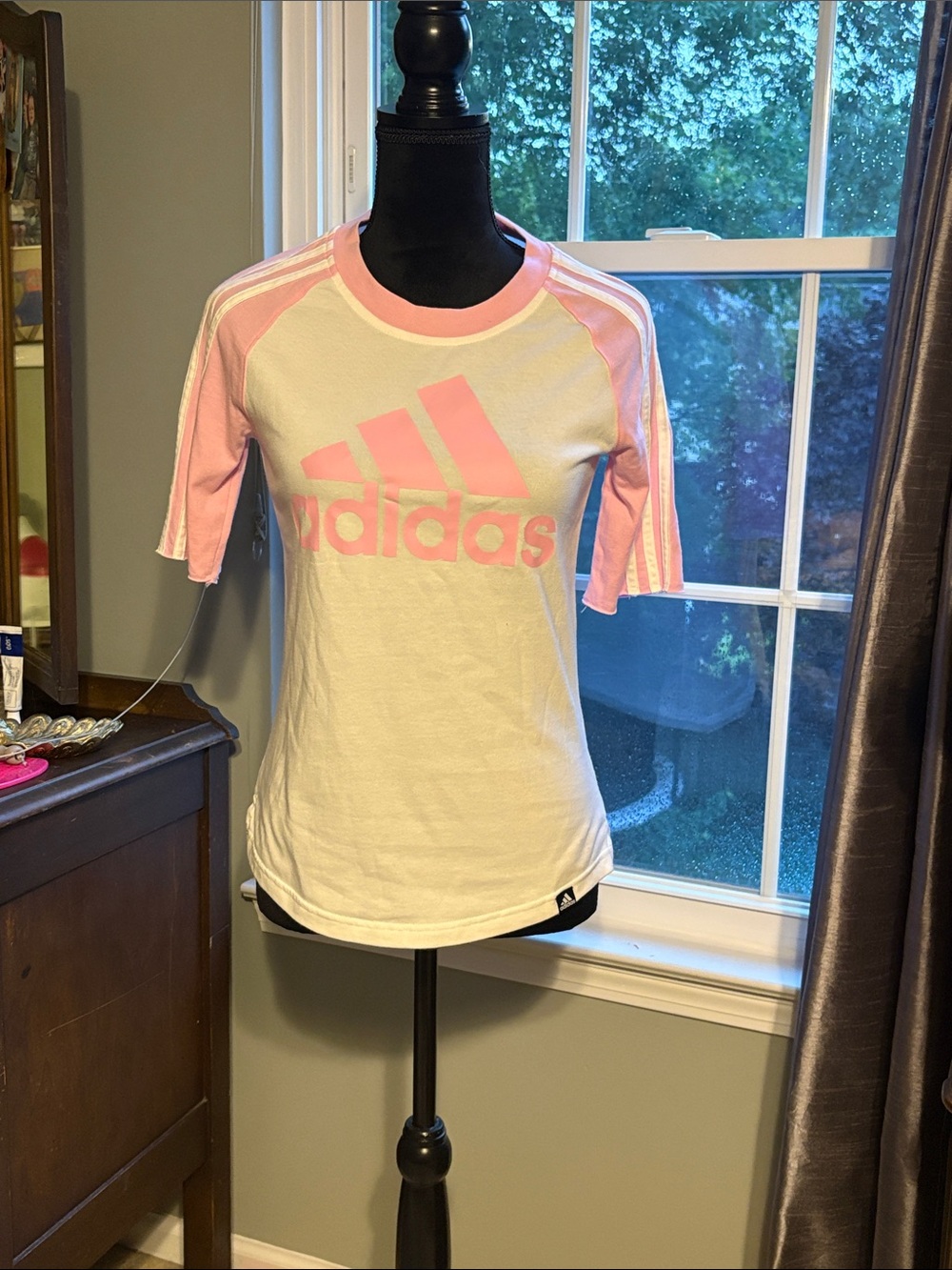 adidas White & Pink Raglan Logo Tee